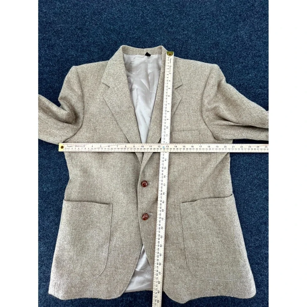 VTG WFF By Farah Sport Coat Mens‎ 42S Beige Wool Tweed Suede Elbow Patch Formal